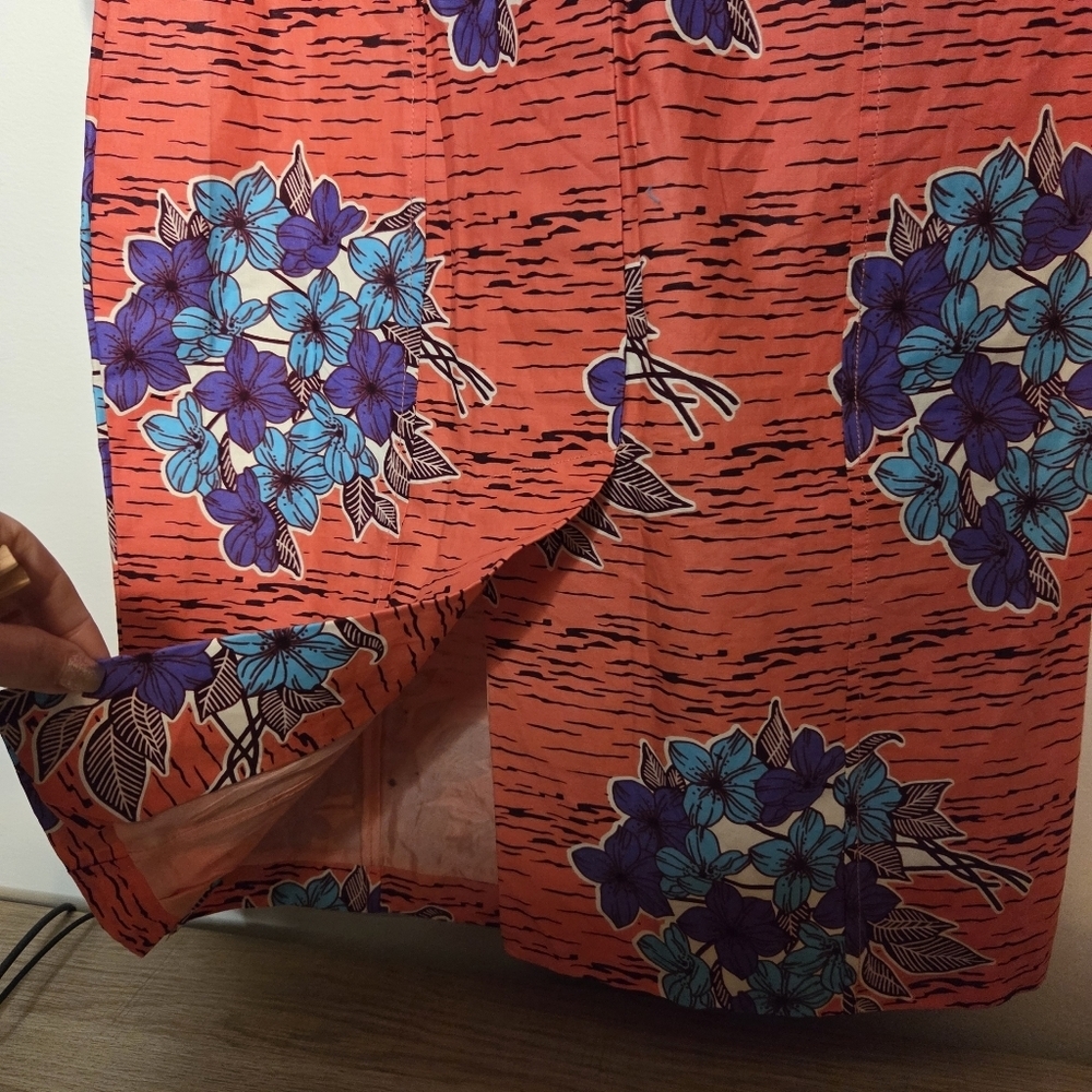 African Ankara Dress Handcrafted Floral Print With Bell Sleeves - Picture 6 of 9